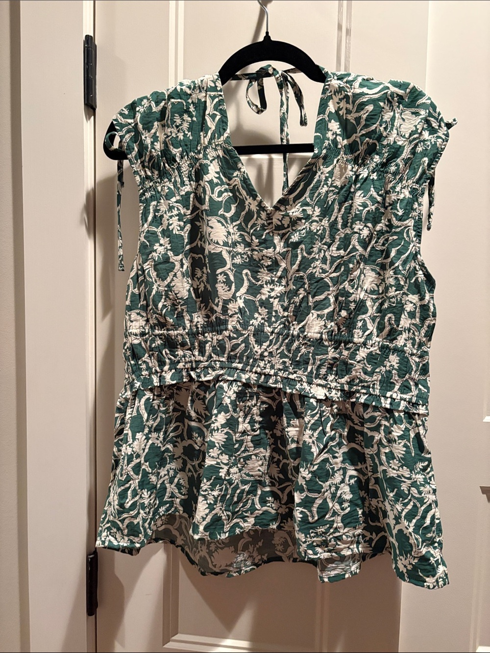 Green Floral V-Neck Peplum Blouse